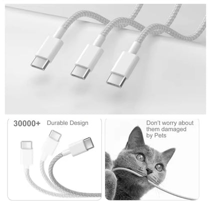 2pack USB-C to USB-C Cable 100W Fast Charging Nylon Braided Type C Charger Lead 1m