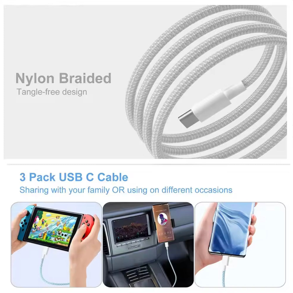 2pack USB-C to USB-C Cable 100W Fast Charging Nylon Braided Type C Charger Lead 1m